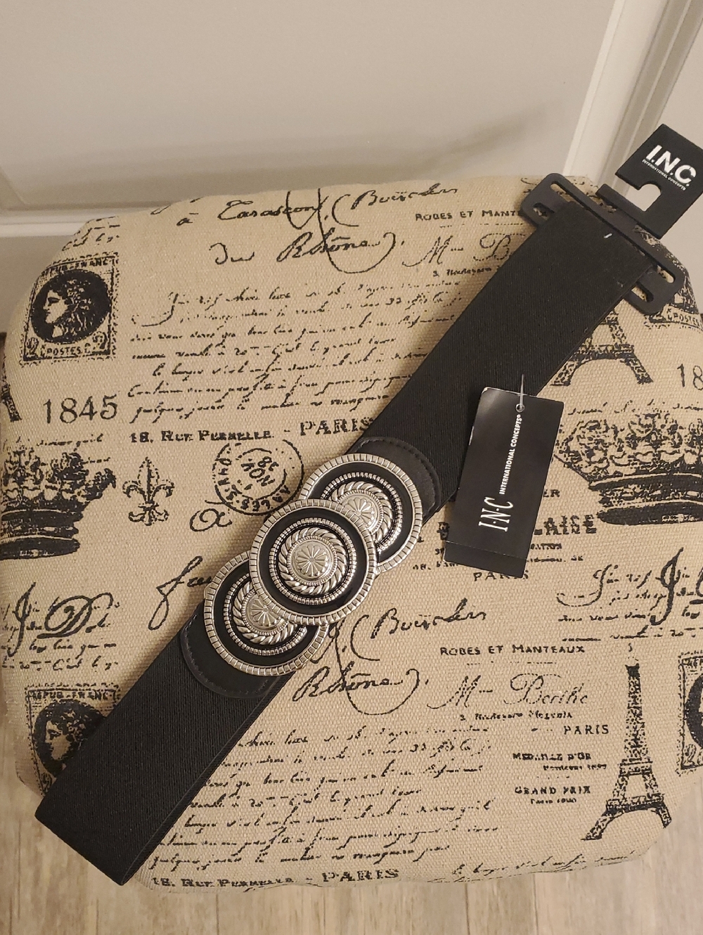 INC International Concepts Black Belt with Silver Conchos